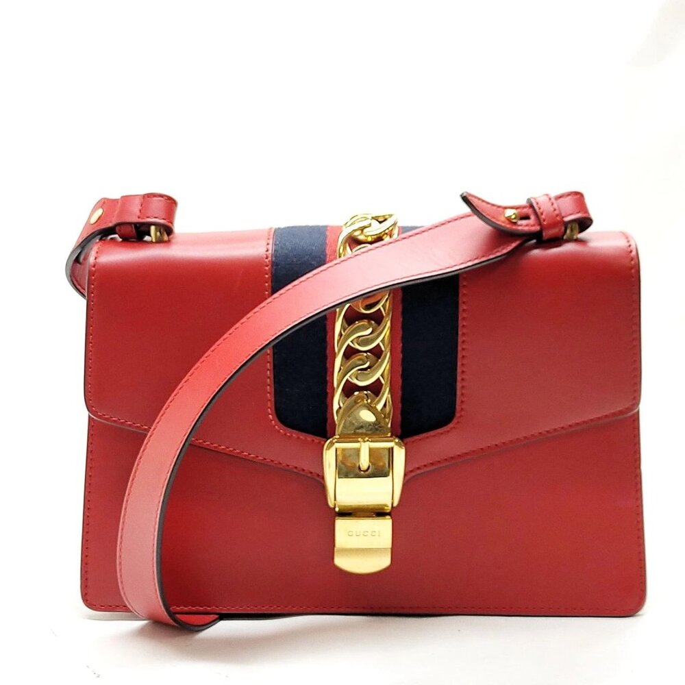 Authentic Gucci Sherry Line Red Leather Shoulder Bag mn482-030326